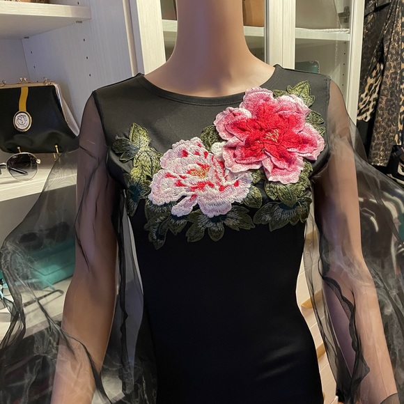 Black Evening dress with embroidered detail. - Picture 3 of 5